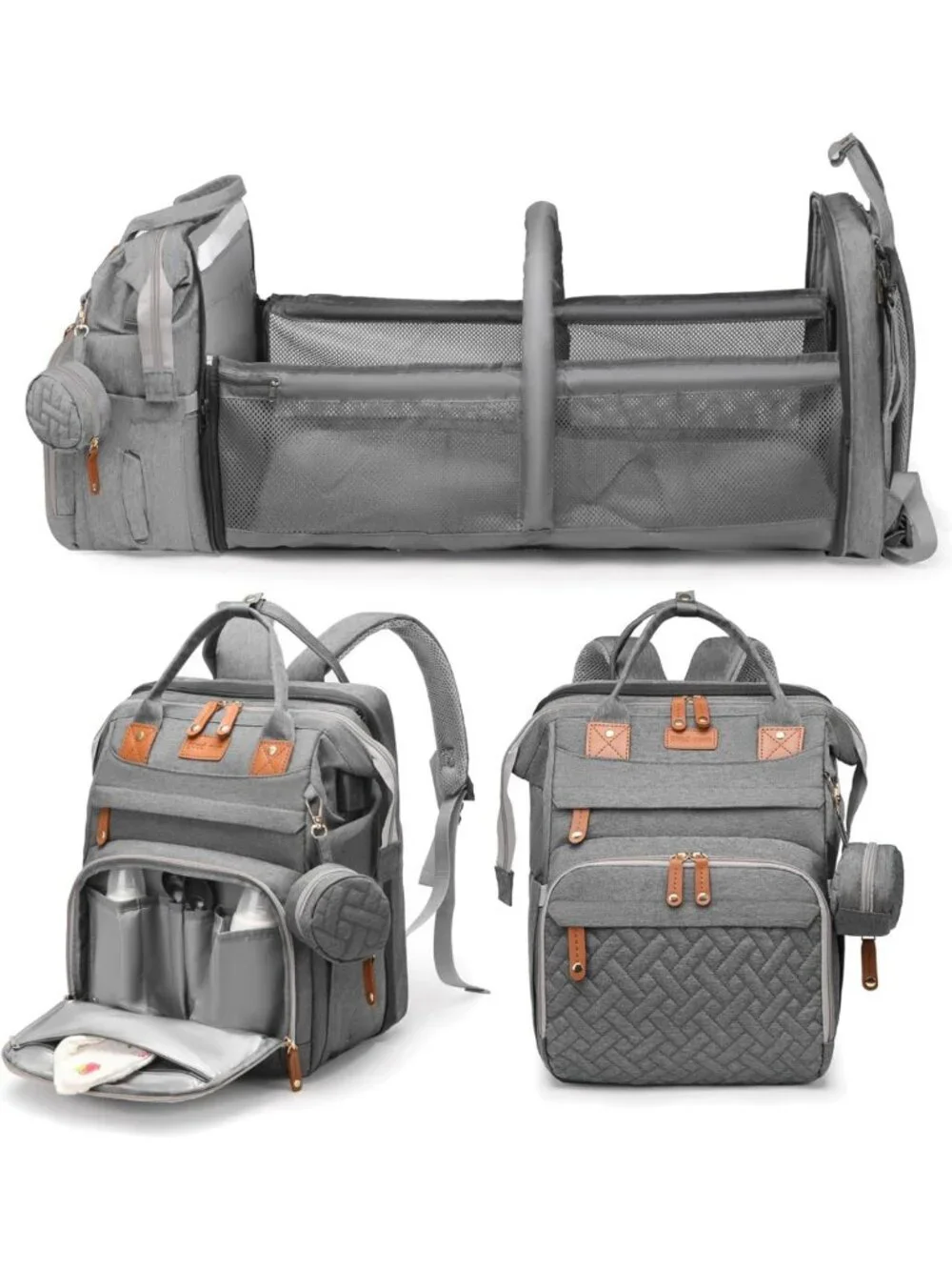Stylish Waterproof Diaper Bag Backpack with Changing Station, USB Port